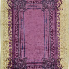 Contemporary Tibetan Cream, Gold and Purple Silk Rug N11508