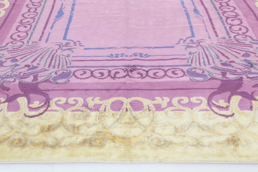 Contemporary Tibetan Cream, Gold and Purple Silk Rug N11508