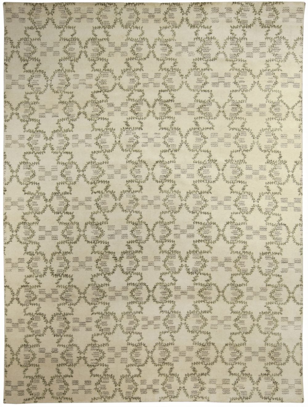 Doris Leslie Blau Collection Modern Paleo Rug in Ivory, Green, and Grey N10476