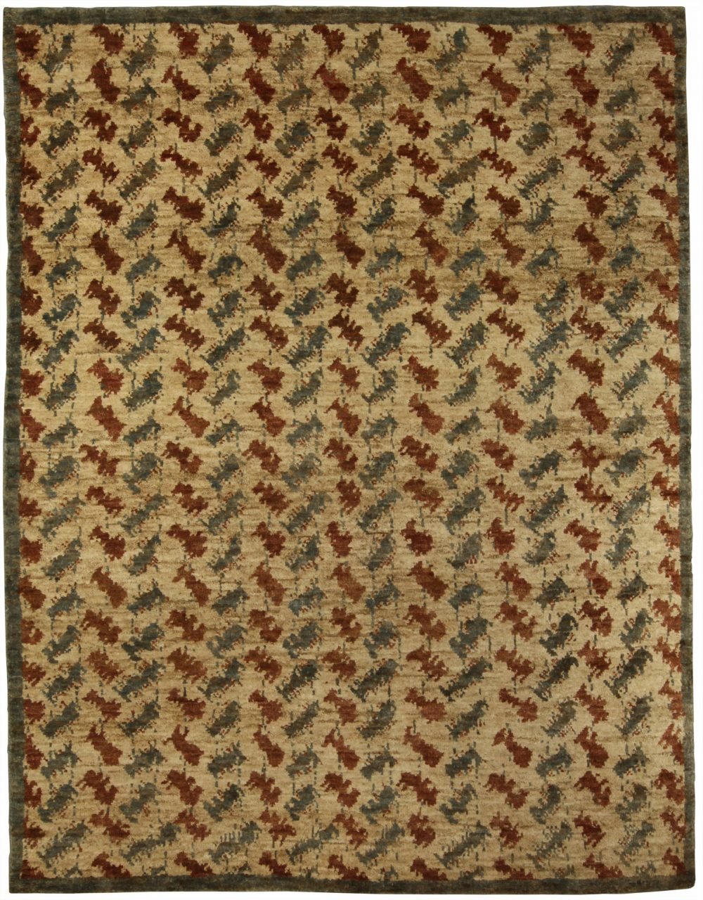 Contemporary Palette Beige, Brown and Blue Handwoven Wool Rug N10477