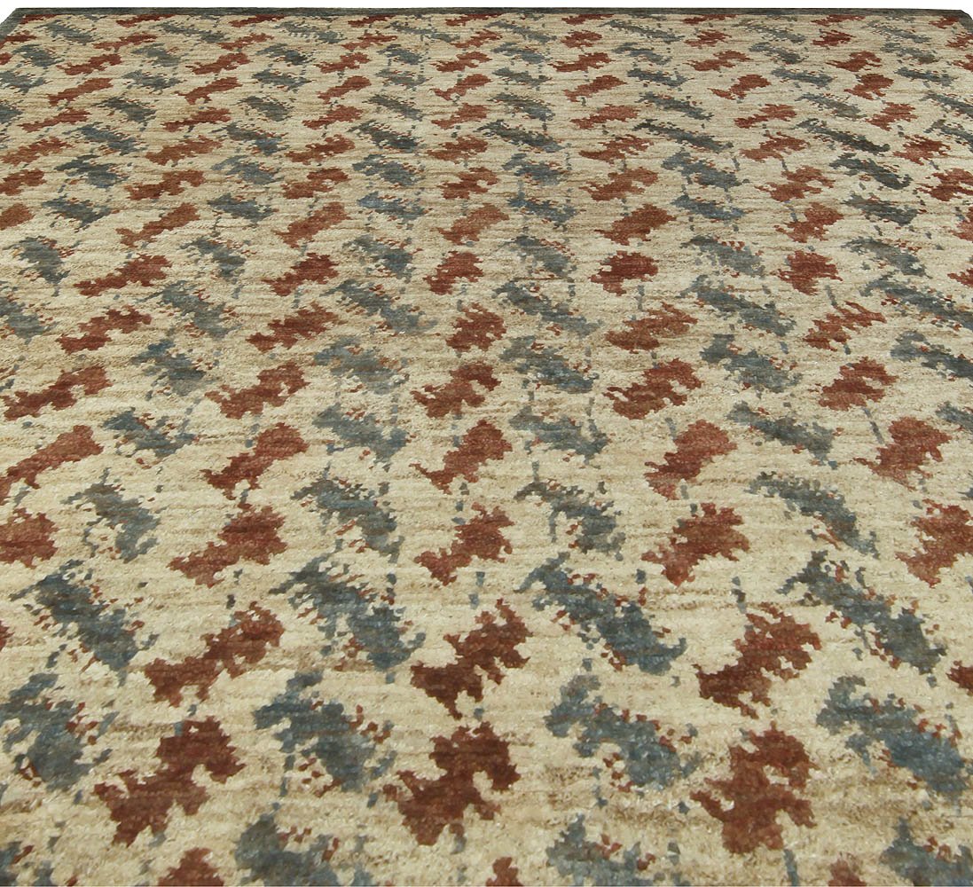 Contemporary Palette Beige, Brown and Blue Handwoven Wool Rug N10477