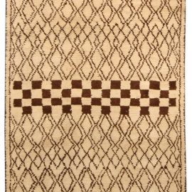 “Sable Weave” Modern Geometric Lattice Check Light Beige With Brown Handmade Wool Rug N03712