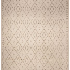 Contemporary Geometric Light Beige Hand-Knotted Wool Carpet “Tazo” N10666