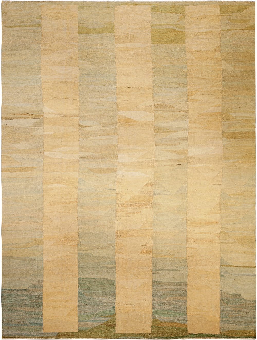 Contemporary Geometric Beige with Taupe Persian Flat-Weave Wool Rug N10973