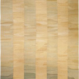Contemporary Geometric Beige with Taupe Persian Flat-Weave Wool Rug N10973
