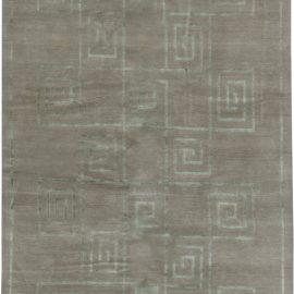 Modern Geometric Greek Key Gray Handmade Wool & Silk Rug “Spiralis” N11503