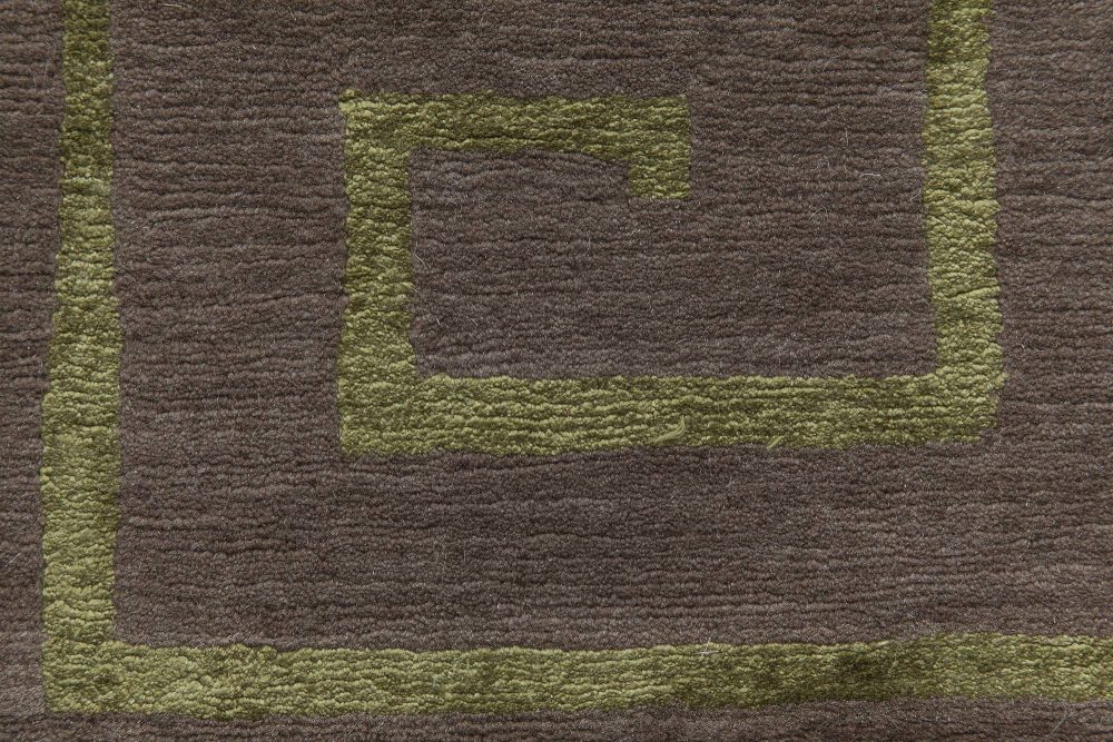 Doris Leslie Blau Collection Tibetan Greek Key Design Brown and Green Wool Rug N11504