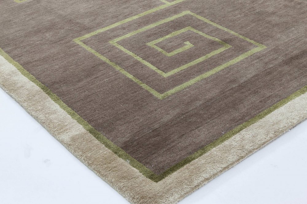 Doris Leslie Blau Collection Tibetan Greek Key Design Brown and Green Wool Rug N11504