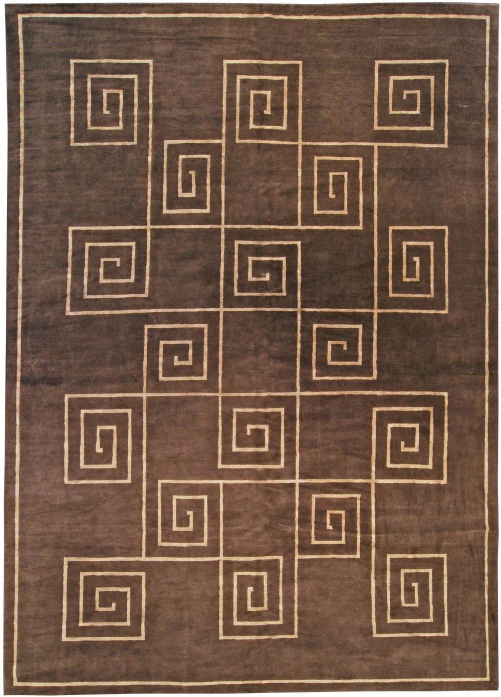 Doris Leslie Blau Collection Modern Tibetan Greek Key Handmade Wool, Silk Rug N10957
