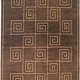 Doris Leslie Blau Collection Modern Tibetan Greek Key Handmade Wool, Silk Rug N10957