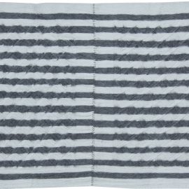 “Gibbous” Modern Striped Light Gray And Charcoal Hand-Knotted Goat Hair Rug N11519