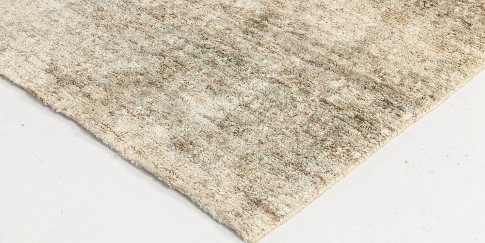 Doris Leslie Blau Collection Abstract Modern Beige Green Handmade Wool Runner N11748