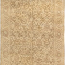 Floral-Inspired Traditional Tabriz Warm Tan Hand-Knotted Wool Rug “Almendra” N11422