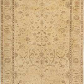 “Opal Medallion” Modern Floral Warm Tan Handmade Wool Rug N11420
