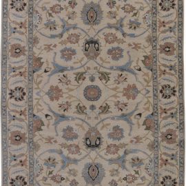 “Corolla” Contemporary Tabriz Floral Light Beige Hand-Knotted Wool Rug N11352