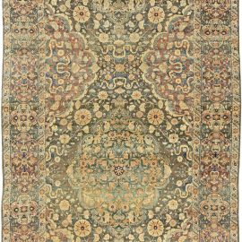 Antique Kirman Persian Floral Allover Light Beige Hand-Knotted Wool Rug – Circa 1920 BB5894