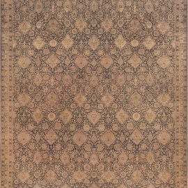 Antique Indian Allover Oversized Warm Tan With Brown Hand-Knotted Wool Carpet – Circa 1900 BB4323