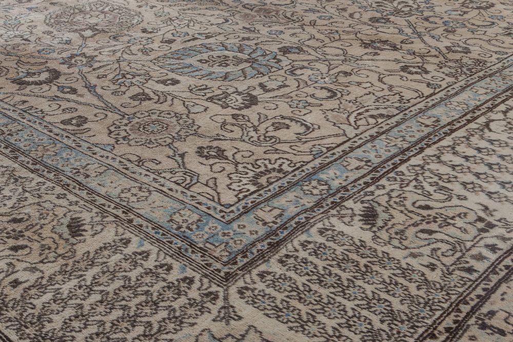 Authentic 19th Century Persian Tabriz Blue, Brown Handmade Wool Rug BB2728