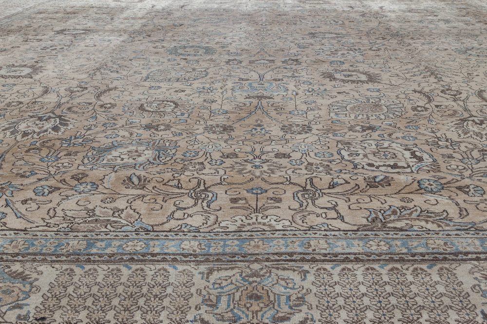 Authentic 19th Century Persian Tabriz Blue, Brown Handmade Wool Rug BB2728
