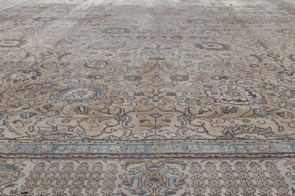 Authentic 19th Century Persian Tabriz Blue, Brown Handmade Wool Rug BB2728