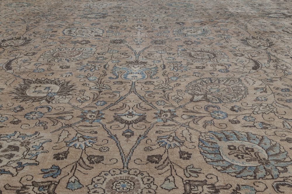 Authentic 19th Century Persian Tabriz Blue, Brown Handmade Wool Rug BB2728