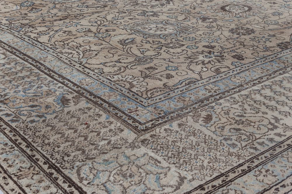 Authentic 19th Century Persian Tabriz Blue, Brown Handmade Wool Rug BB2728