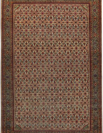 Spanish Vintage Floral Soft Beige Hand-Knotted Wool Rug BB6963