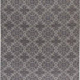 Modern Floral Quatrefoil Slate Gray With Charcoal Handmade Wool & Silk Rug “Calyx” N11371