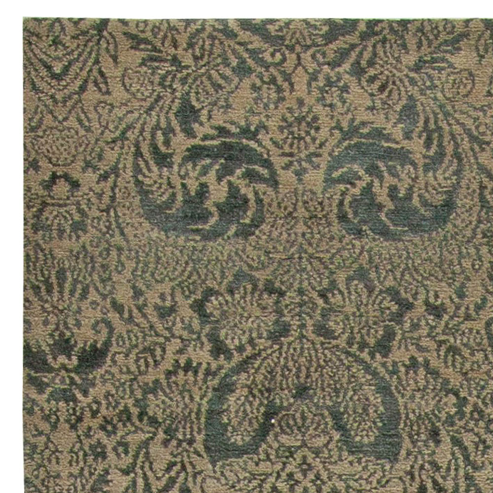 Doris Leslie Blau Collection S10 Tibetan Floral Design Rug in Dark Green & Gold N10996