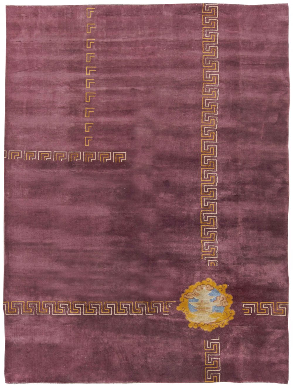 Mid-20th century Chinese Royal Purple and Orange Handwoven Wool Rug BB6188
