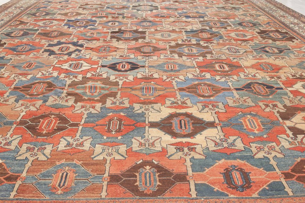 Early 20th Century Oversized Beige, Red and Blue Persian Malayer Wool Rug BB4653