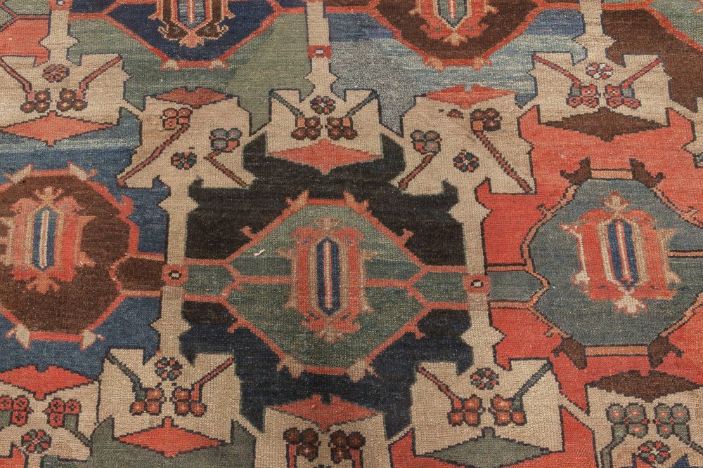 Early 20th Century Oversized Beige, Red and Blue Persian Malayer Wool Rug BB4653