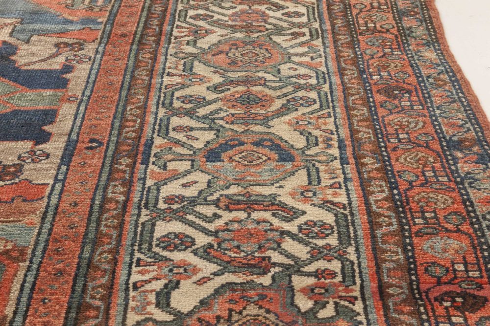 Early 20th Century Oversized Beige, Red and Blue Persian Malayer Wool Rug BB4653