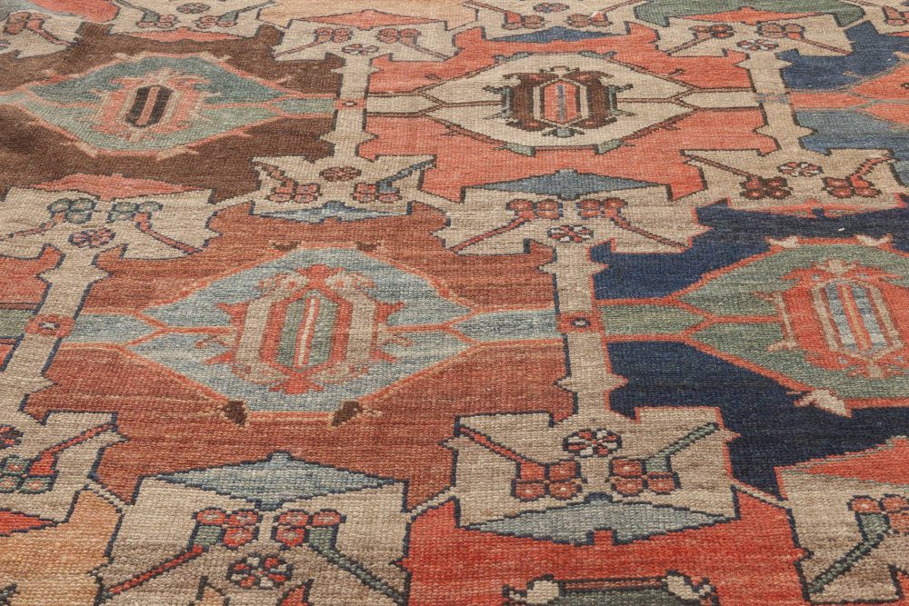 Early 20th Century Oversized Beige, Red and Blue Persian Malayer Wool Rug BB4653