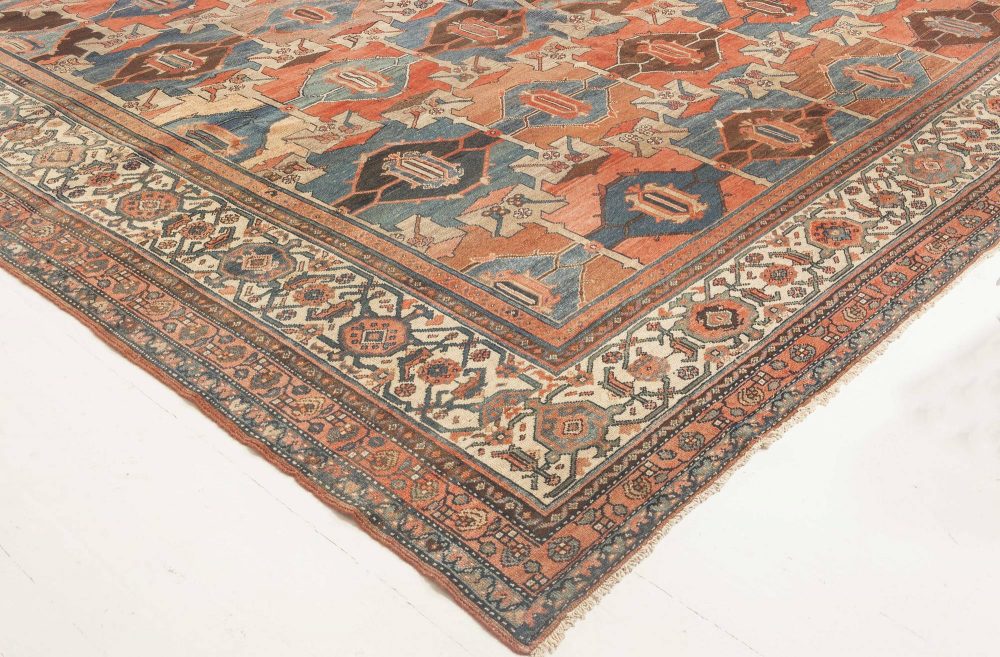 Early 20th Century Oversized Beige, Red and Blue Persian Malayer Wool Rug BB4653
