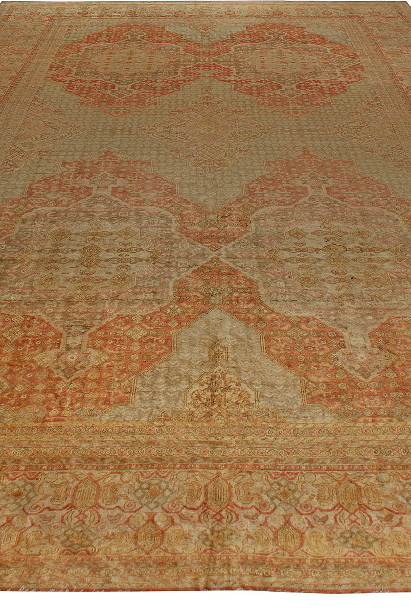 Extra Large 19th Century Turkish Hereke Beige, Camel, Pale Red Handmade Wool Rug BB5981