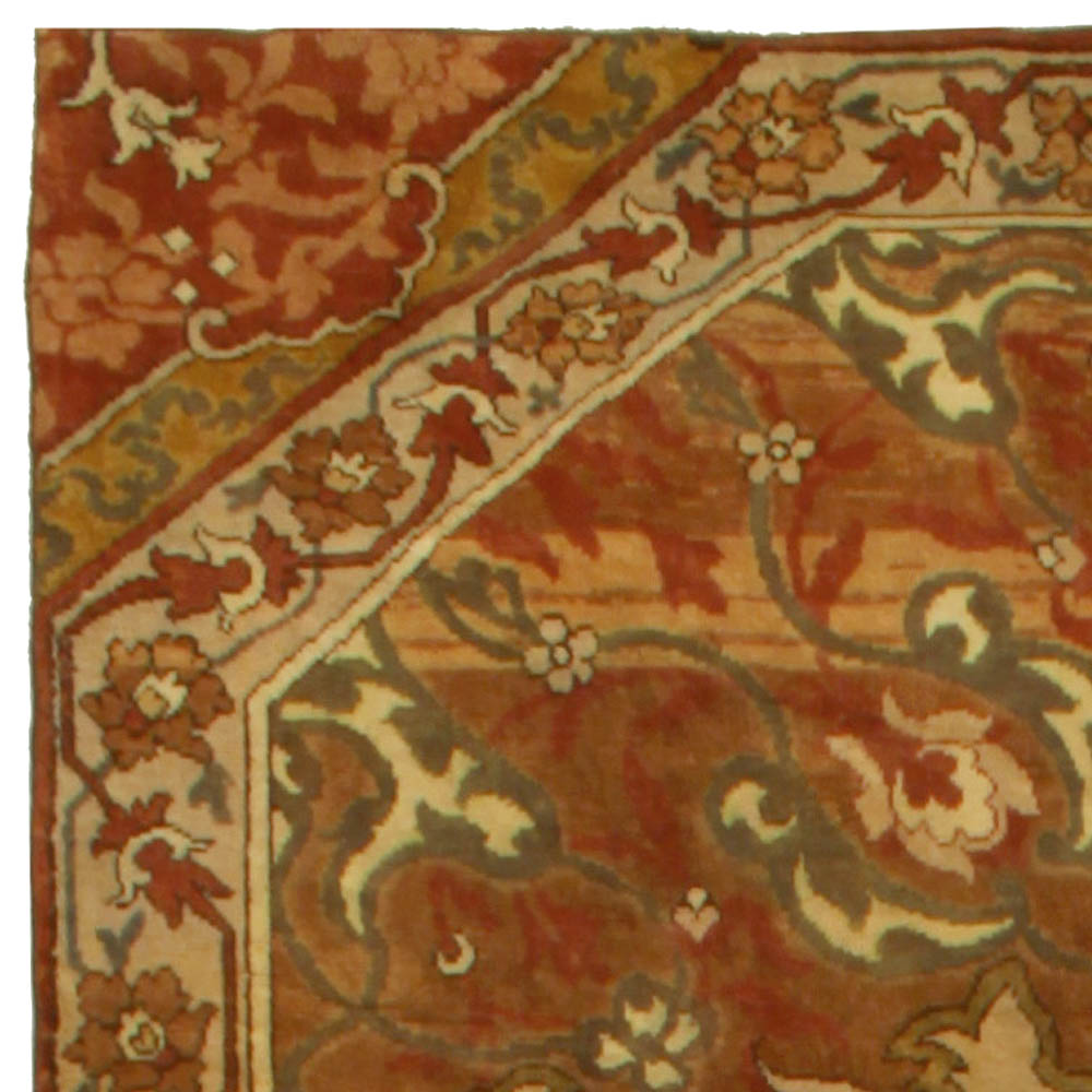 Authentic 1900s Turkish Oushak Beige, Brown Handmade Wool Rug BB5267