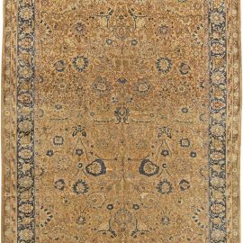 Early 20th Century Turkish Sivas Gold, Ivory, Beige & Sapphire Handmade Wool Rug BB6054