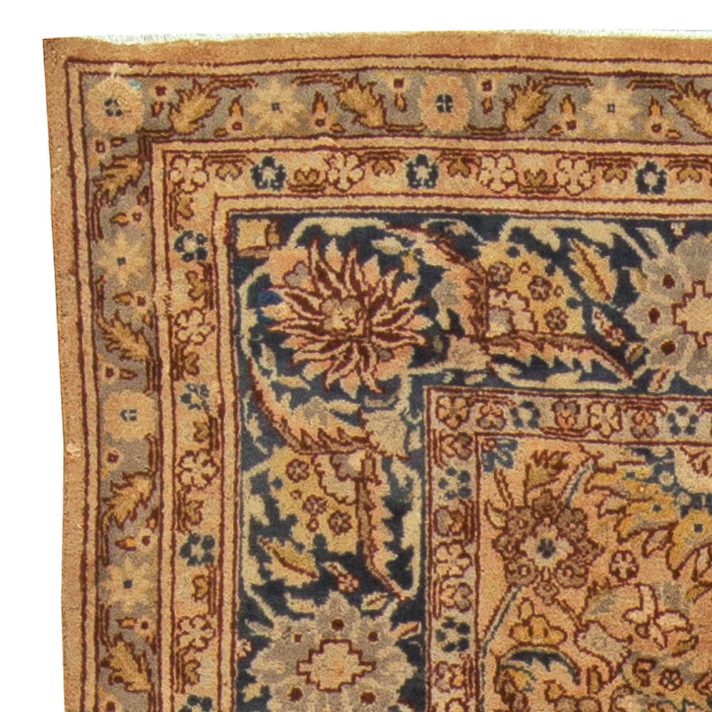 Early 20th Century Turkish Sivas Gold, Ivory, Beige & Sapphire Handmade Wool Rug BB6054