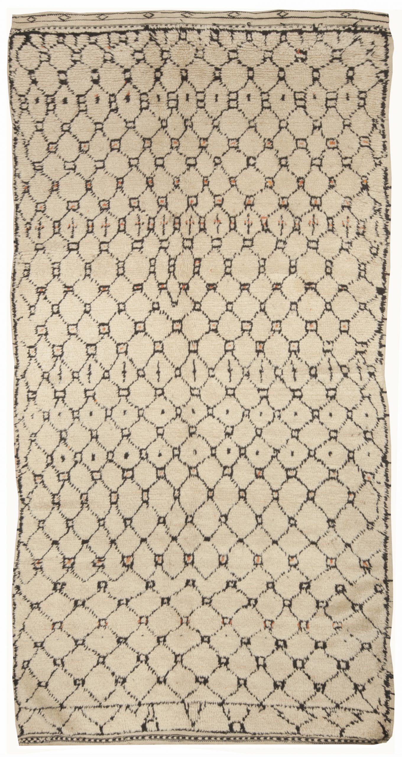 Vintage Hand-knotted Moroccan Natural Wool Rug with Geometric Design BB5045