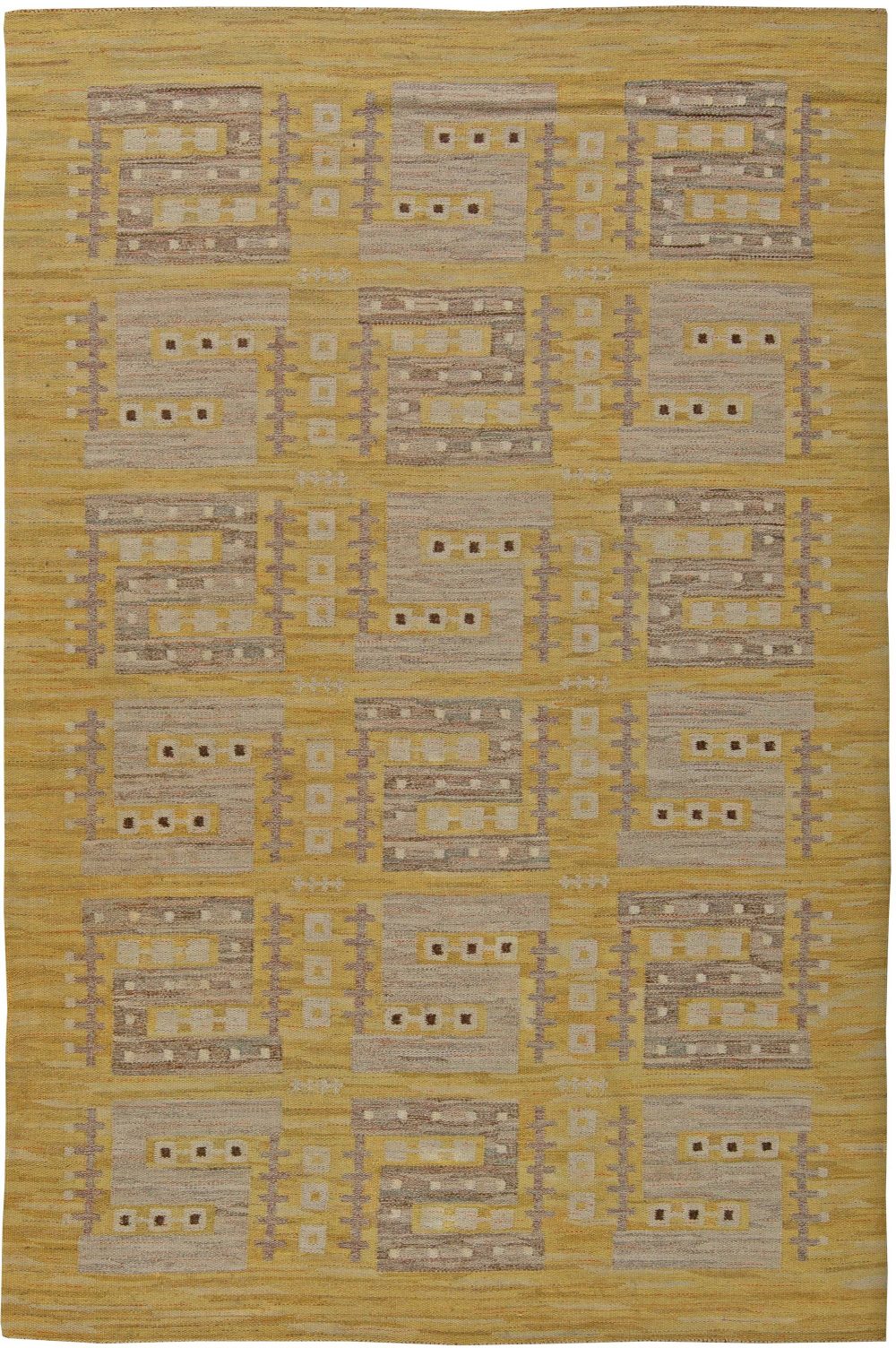 Mid-Century Modern Scandinavian Rug in Yellow and Grey BB5841