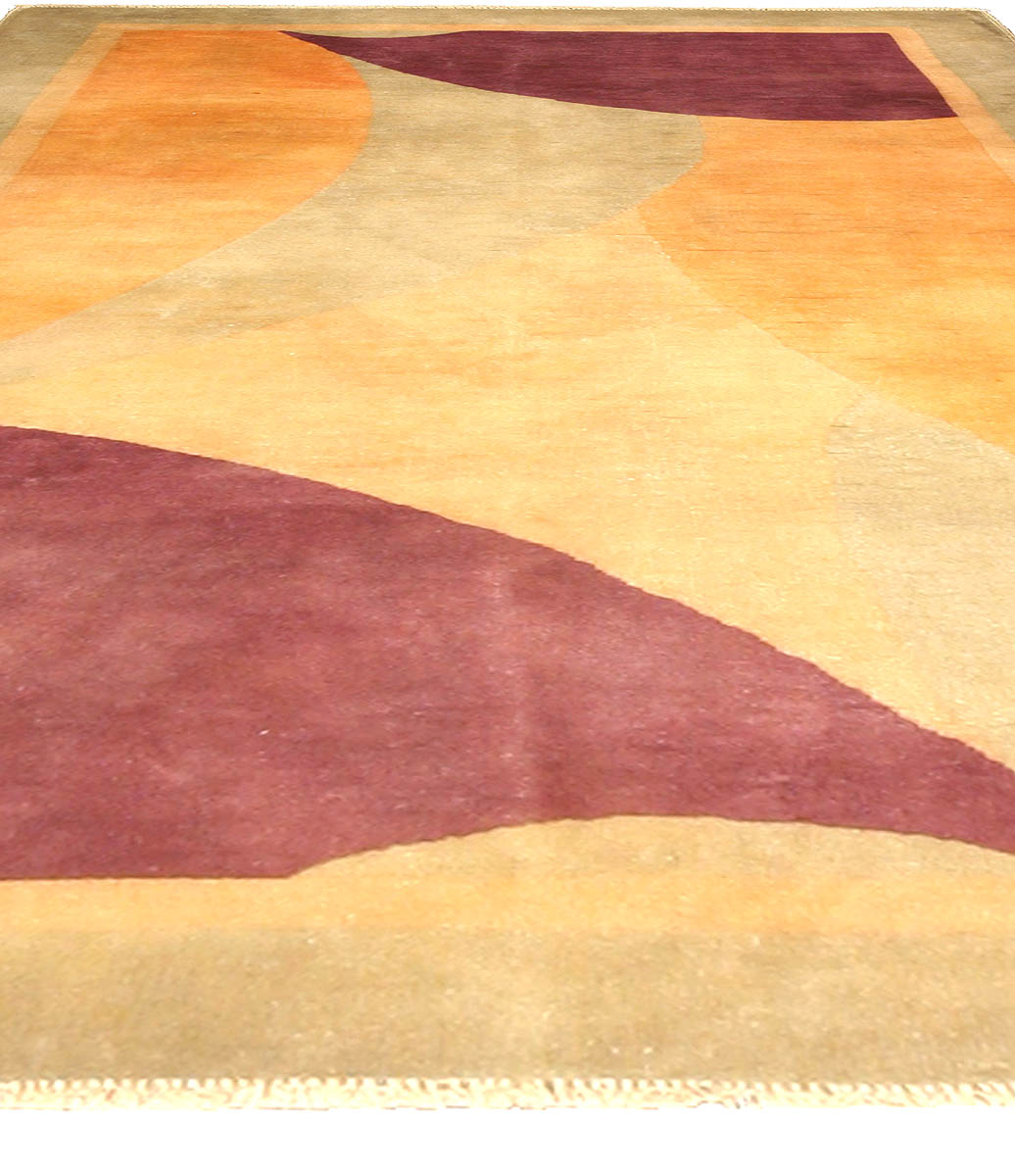 Early 20th Century Chinese Art Deco Design Wool Rug in Gold, Beige and Purple BB4753
