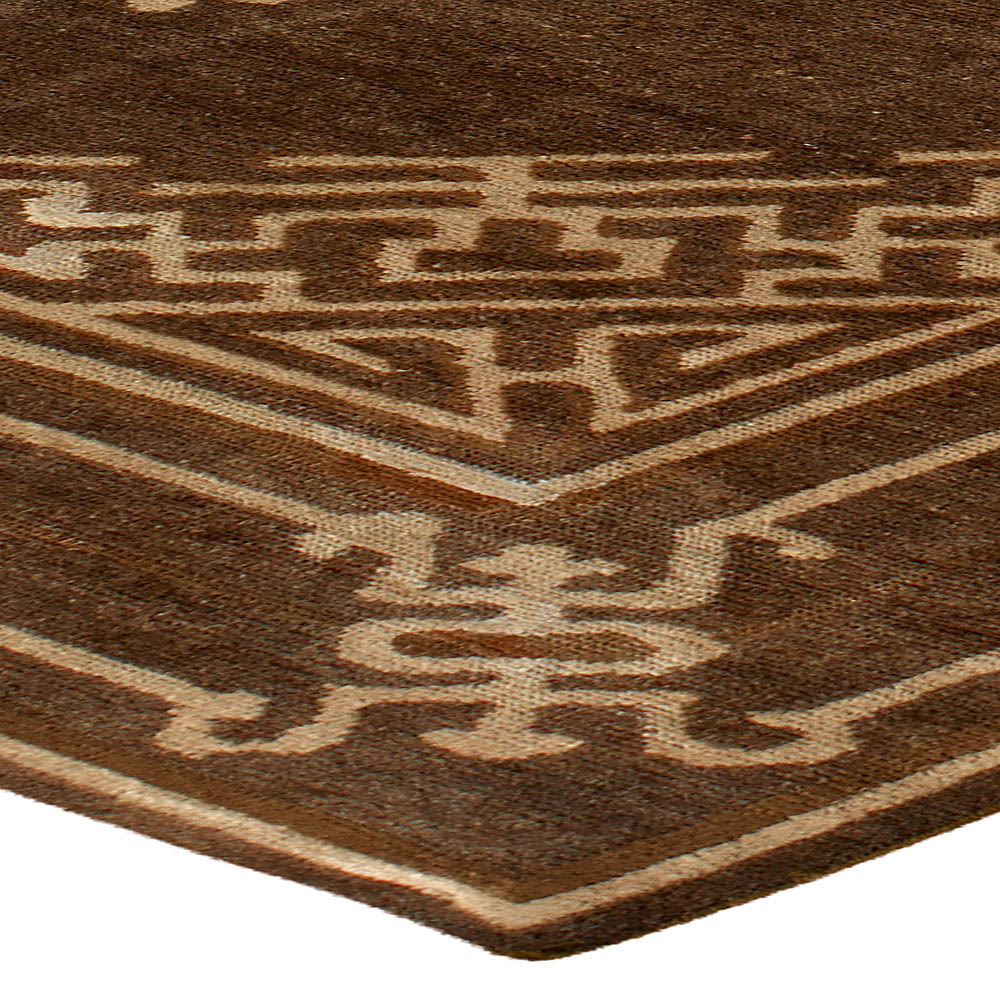 Vintage Mongolian Chocolate Brown Handmade Wool Carpet BB3593