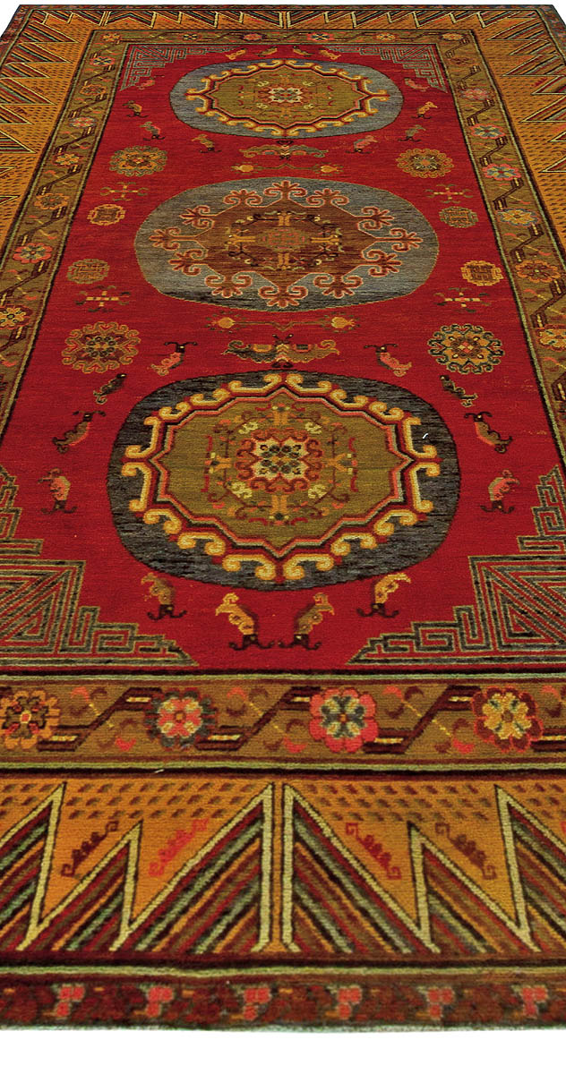 Vintage Samarkand Red, Yellow Handmade Wool Rug BB5776