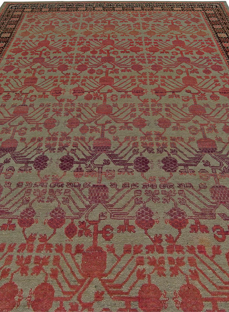 Vintage Samarkand Khotan Red, Purple, Grey Handmade Wool Rug BB5876