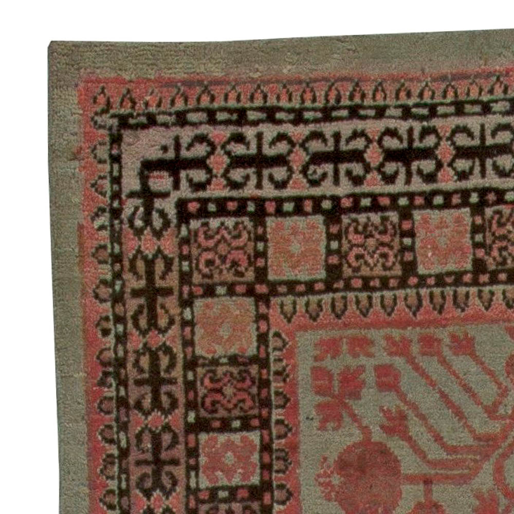 Vintage Samarkand Khotan Red, Purple, Grey Handmade Wool Rug BB5876