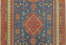 Authentic 19th Century Samarkand Red and Blue Handmade Wool Rug BB6057