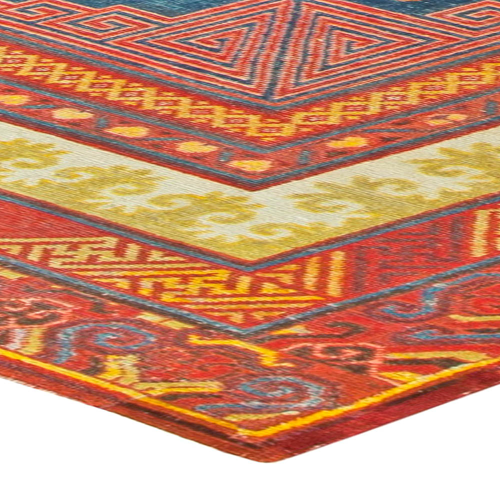 Authentic 19th Century Samarkand Red and Blue Handmade Wool Rug BB6057