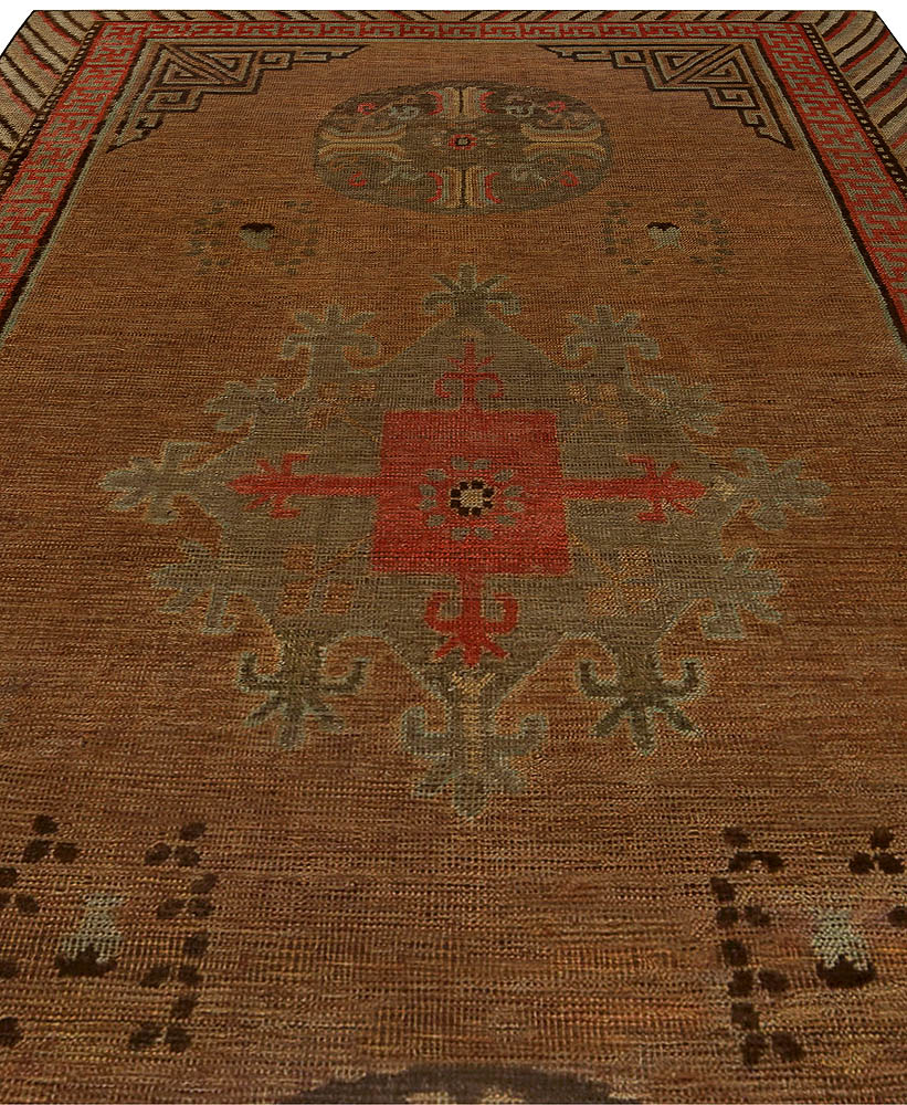 High-quality Vintage Samarkand Brown Red Handmade Wool Rug BB5818