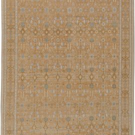 Contemporary Samarkand Brown and Light Blue Hand Knotted Wool Rug N11047